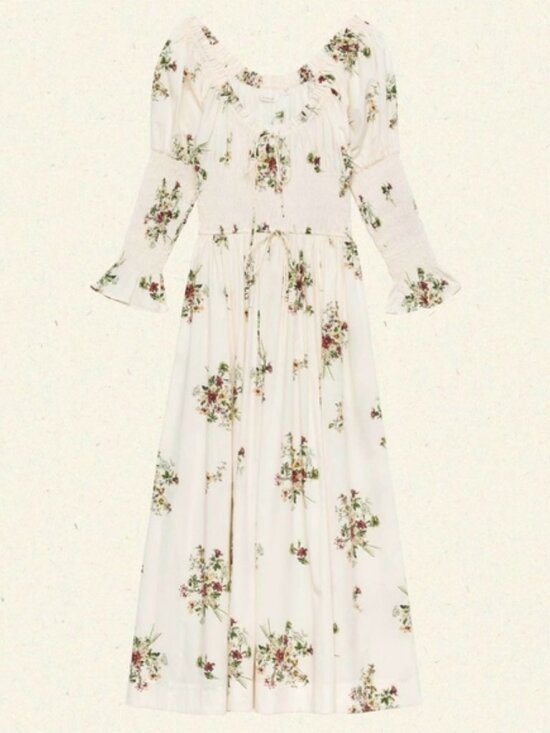 DOEN Kaira shirred floral-print organic cotton-poplin midi dress - Picture 5 of 14